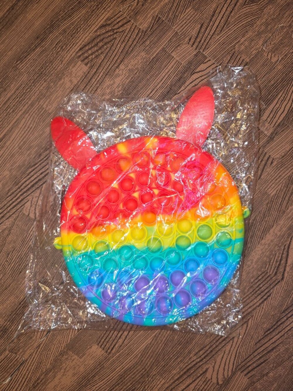 Rainbow Pop It Shoulder Bag With Bunny Ears & Chain Strap - Silicone Fidget Toy
